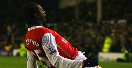Adebayor: Celebrates Arsenal's third