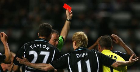 Newcastle's players complain as Beye is sent off