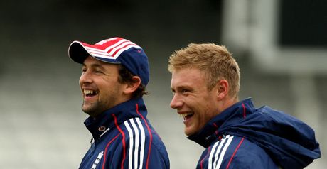 Harmison (left) and Flintoff share a joke
