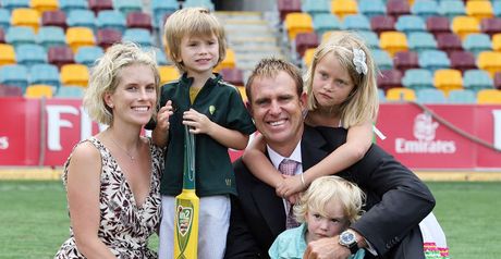 Hayden and family on the 'Gabba outfield