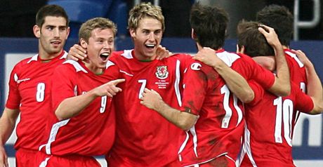 Edwards celebrates his opener for Wales