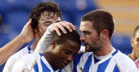 Delight: Lisbie celebrates his winner against Bristol Rovers