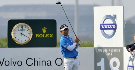 Driving force: Yang tees off at the 18th