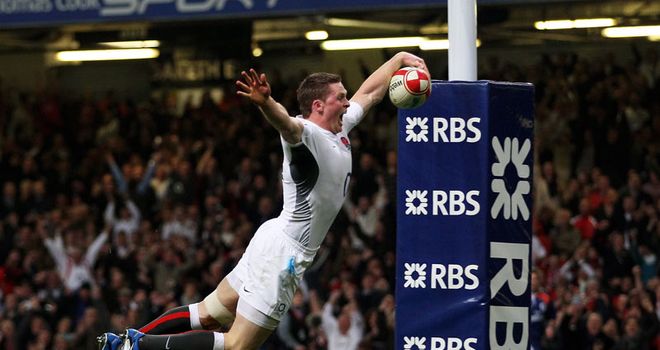 Flying high: Ashton scored both England's tries