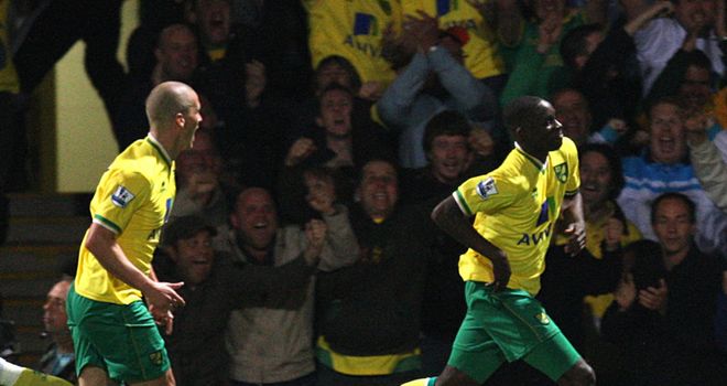 Barnett: Celebrating scoring the opening goal for Norwich against Sunderland