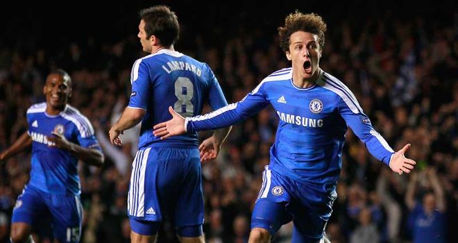 Luiz: Celebrates his goal against Bayer Leverkusen on Tuesday night