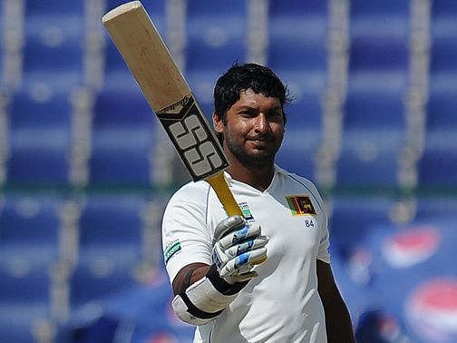 Kumar Sangakkara celebrates his double century.