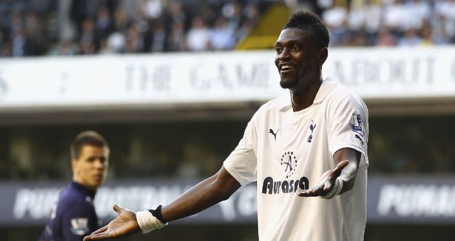 Adebayor: Former Arsenal man was denied a goal against his old club