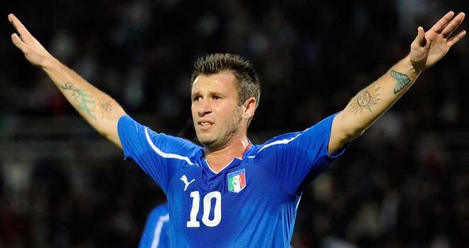 Antonio Cassano: Italy striker celebrates after scoring a brace in 3-0 win over Northern Ireland