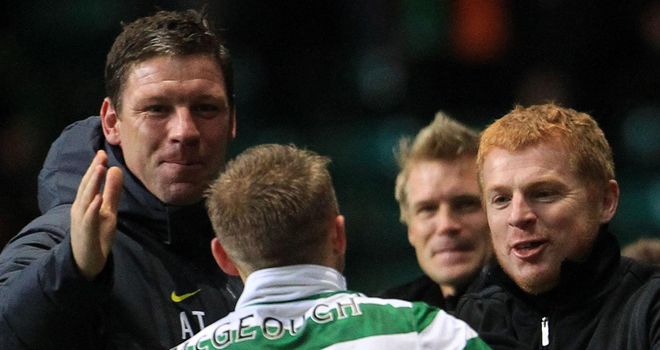 Dylan McGeouch: Celebrating his first senior goal for Celtic with Neil Lennon
