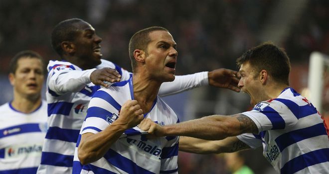 Stoke vs QPR: Luke Young celebrates his goal with his team-mates