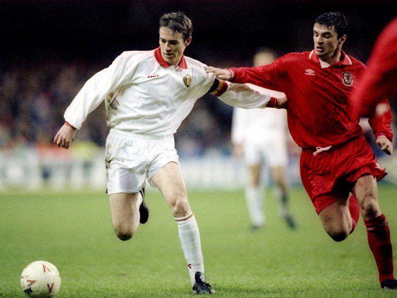 Speed in action for Wales against Belgium in 1993, three years after his debut