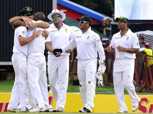 The South Africa players celebrate an easy win
