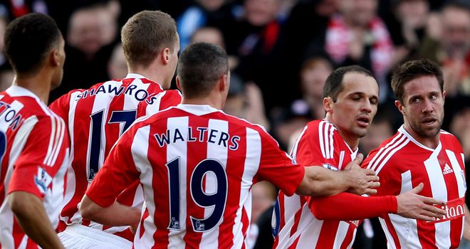 Matthew Upson: Is congratulated by his team-mates after scoring the opener
