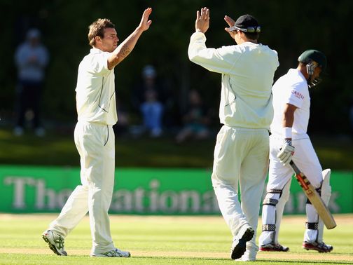 Doug Bracewell celebrates for New Zealand