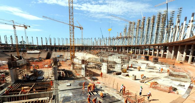 Contruction continues at Brazil's new national stadium ahead of the 2014 finals