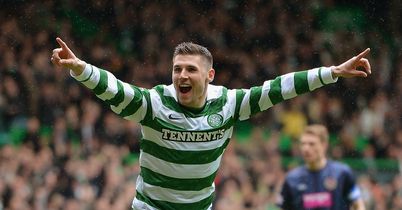 Hooper: Celebrates goal at Parkhead