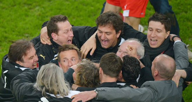 Fortuna Dusseldorf celebrate promotion to the Bundesliga
