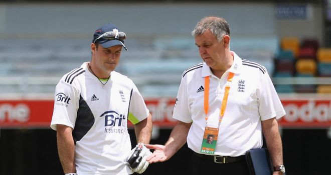 Geoff Miller (right) with former England skipper Andrew Strauss