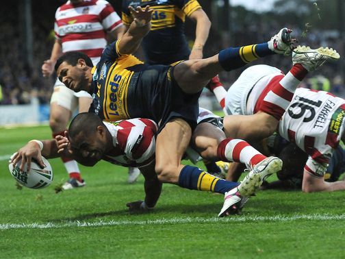 Thomas Leuluai scores a Wigan try
