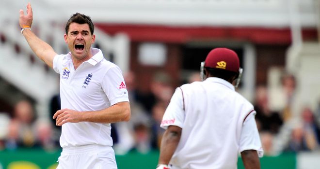 Rested: James Anderson appeals unsuccessfully for Adrian Barath's wicket at Lord's