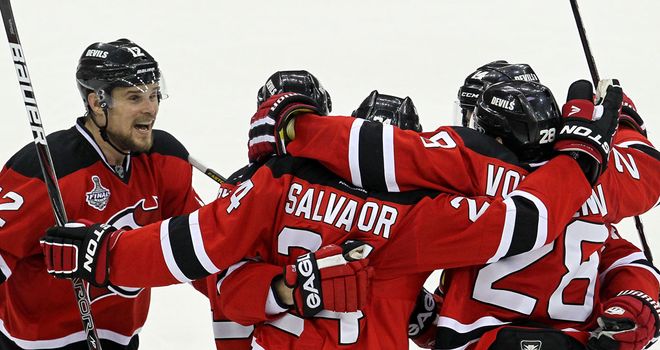 Bryce Salvador and team-mates celebrate the winning goal