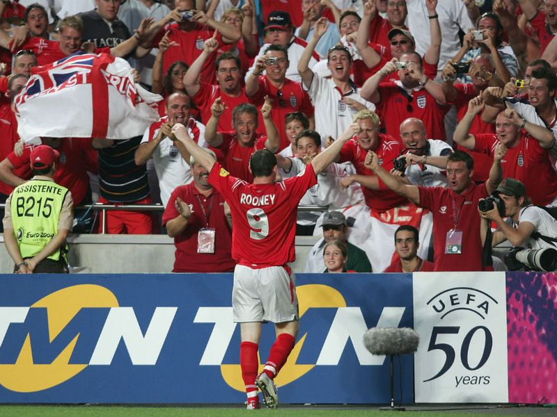 At Euro 2004 Rooney scores a brace against Croatia to seal a place for England in the quarter-finals.