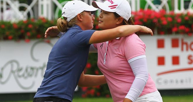 Stacy Lewis (left) and Inbee Park: playing together again on Sunday