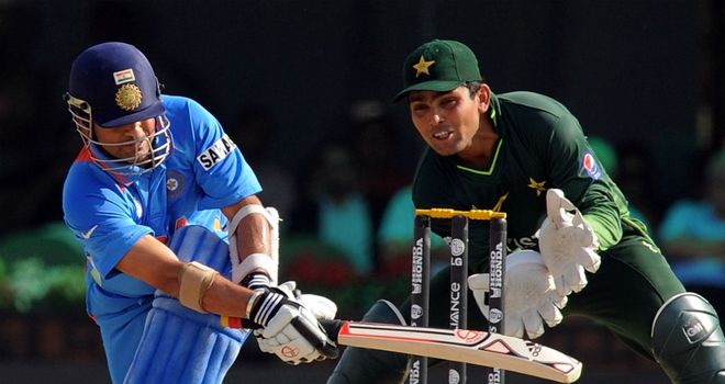 Sachin Tendulkar batting for India during last year's World Cup semi-final against Pakistan