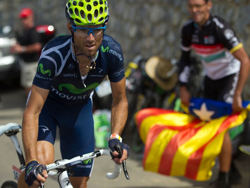 Alejandro Valverde pushed on solo out of the breakaway in a bid for victory