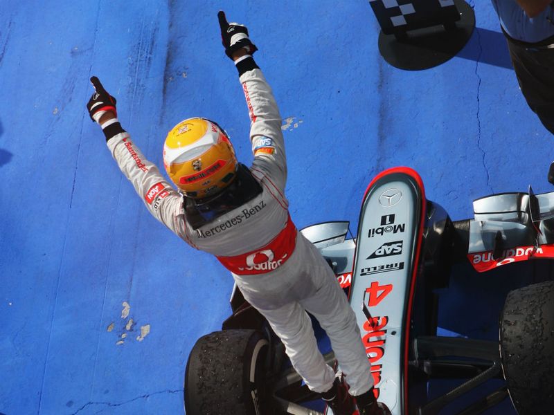 Lewis celebrates in parc ferme