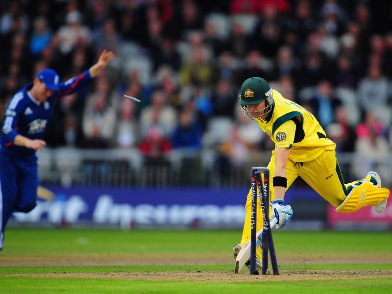 ...before Eoin Morgan scored a direct hit to get rid of skipper Michael Clarke.