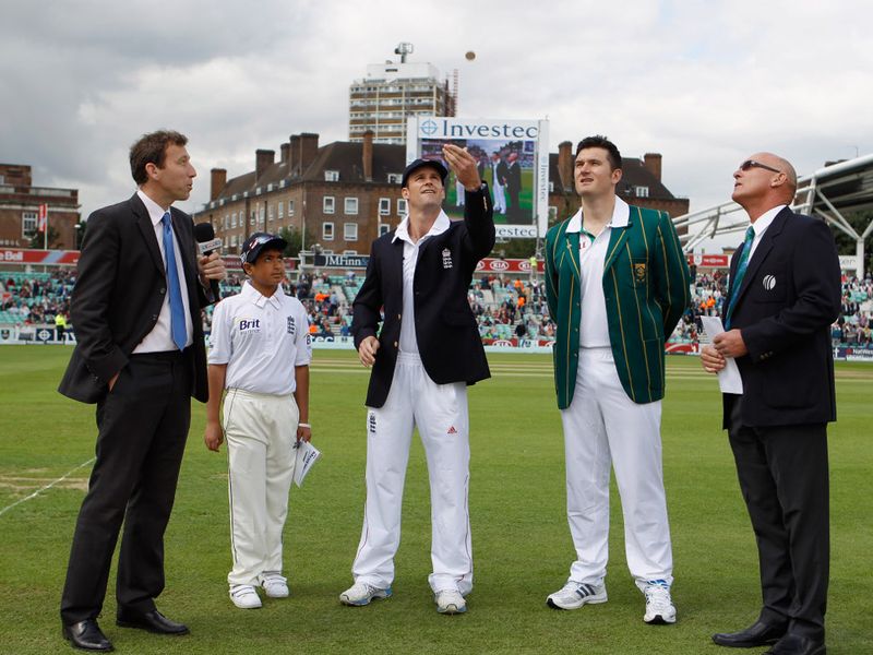 England won the toss and elected to bat first after a short rain delay.