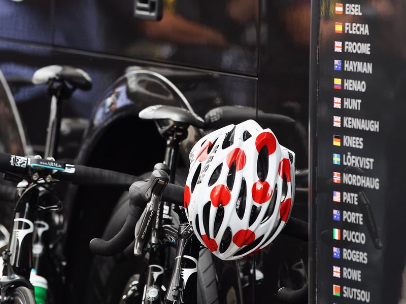 Chris Froome's new polka dot helmet was waiting for him on his bike
