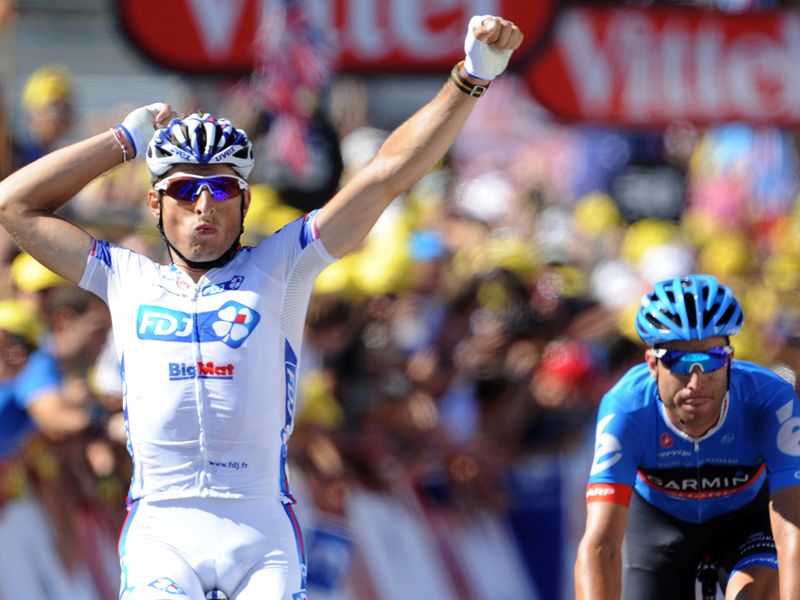 ...Only Christian Vande Velde could go with him but Fedrigo was strongest in the sprint, his second Tour win in Pau in three years