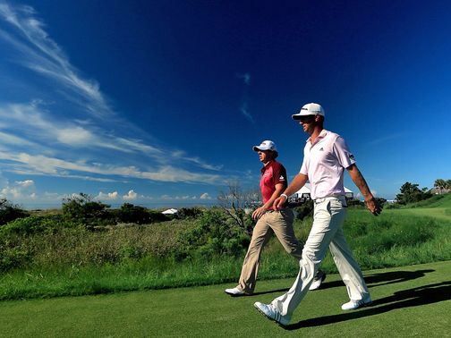 Johnson (right) has what it takes to serve it up to McIlroy