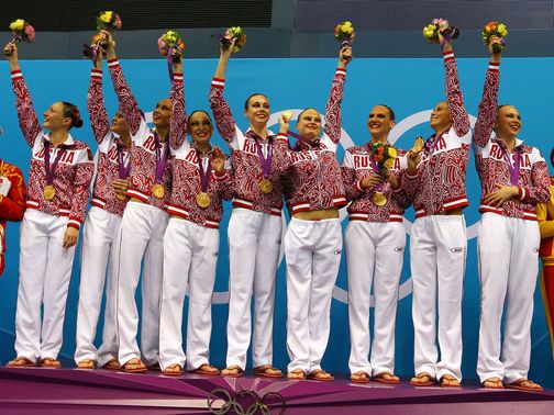 Russia celebrate their gold medal