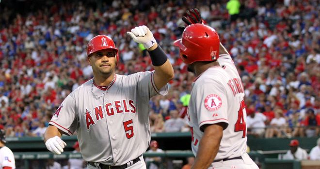 Albert Pujols: Hits two homers as the Angels secured a 6-2 win over Texas