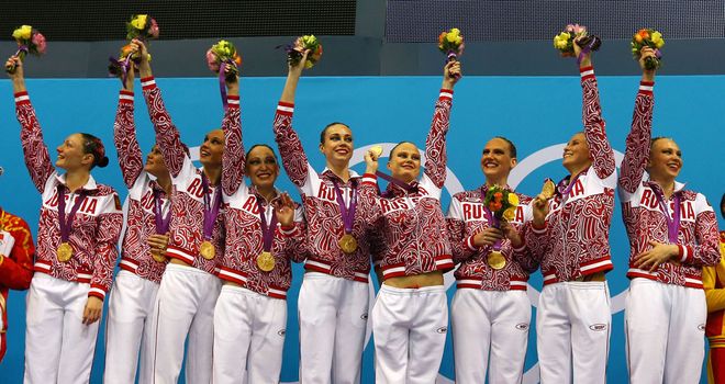 Russia celebrate their gold medal