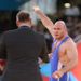 Uzbekistan's Artur Taymazov celebrates after defeating US rival Tervel Ivaylov Dlagnev in their Men's 120kg Freestyle semi-final match