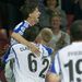 Santin is congratulated by his team-mates after his strike turns out to be the winner in a 1-0 triumph.