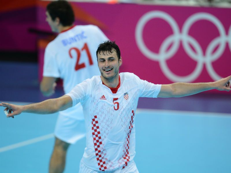 Goal Joy: Croatia's Domagoj Duvnjak celebrates after scoring during the victory over Hungary in the men's bronze medal handball match