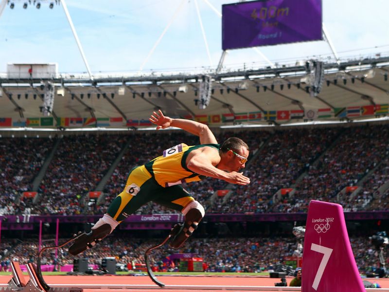 Double amputee Oscar Pistorious of South Africa makes history as he competes in the 400m heats
