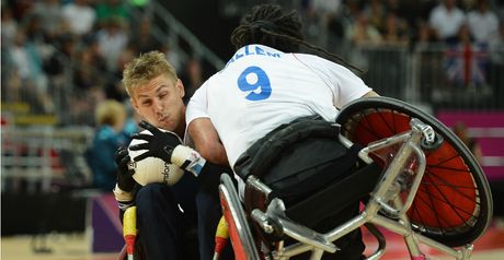 Steve Brown: taking the hit in wheelchair rugby!