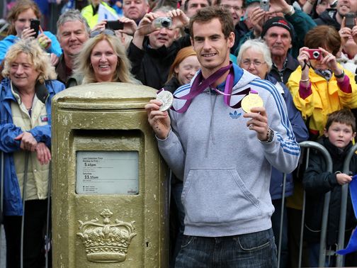 Murray and the gold post box that marks his Olympic triumph&nbsp;