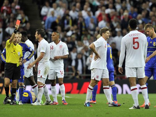 Gerrard was sent off against Ukraine