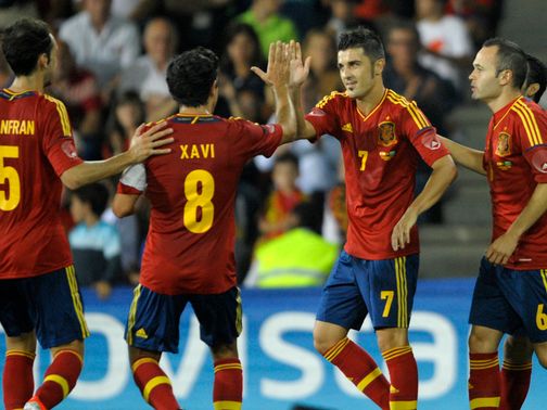 David Villa enjoys his goal against Saudi Arabia.