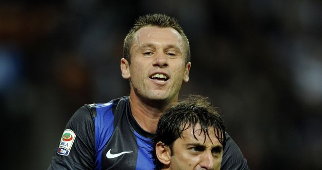 Diego Milito celebrates his goal from the spot
