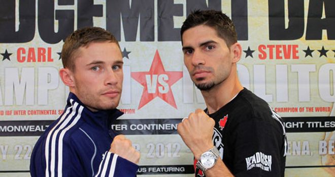 Carl Frampton (L) and Steve Molitor: Defeat could spell the end for the Canadian (pic Lawrence Lustig)
