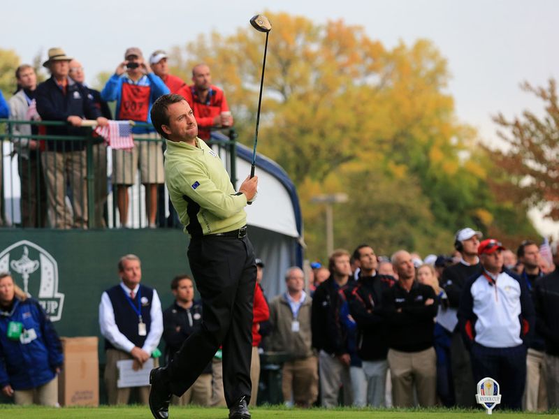 Graeme McDowell strikes the first tee-shot.